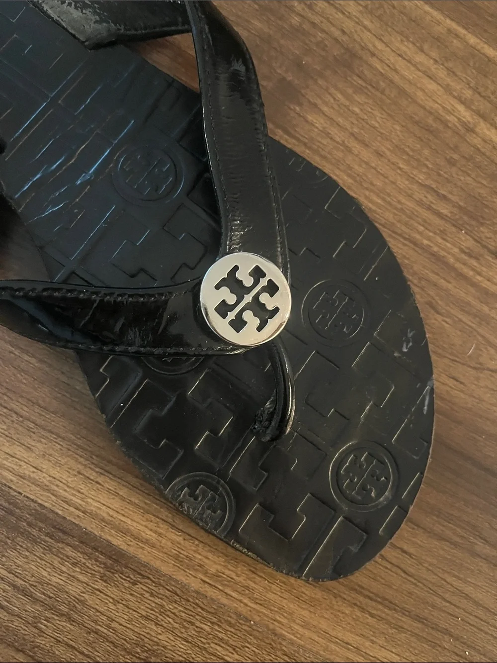 Tory Burch Thora Black Patent Leather Sandals